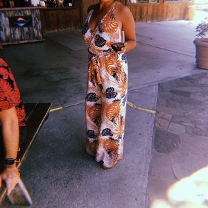 Leaf print jumpsuit